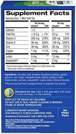 Bausch + Lomb PreserVision AREDS 2 Eye Vitamin & Mineral Supplement with OCUSorb, with Lutein & Zeaxanthin–from, 120 Soft Gels (MiniGels) (Pack of 2)