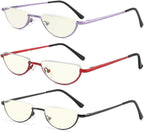 Half Lens Reading Glasses Blue Light Blocking, Half Moon Frame Semi Rim Spring Hinge Readers with Case for Men Women Black/Red/Purple 3 Pack +2.0