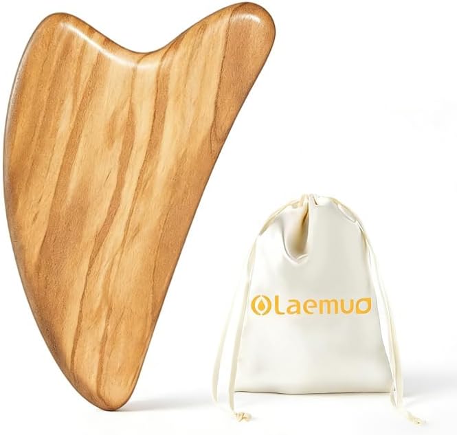 Gua Sha Tool for Face - Natural Facial Massager for Lymphatic Drainage, Jawline Sculpting & Puffiness Reducing, Full-Body Massage Tools for Pain Relief, Mothers Day Gifts(Olive Wood)