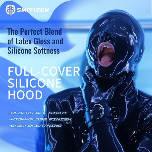 SMITIZEN Latex-like Silicone Hood, Black Glossy Head Wear, Unisex Full Face Latex Mask for Night Club Halloween Party Costume