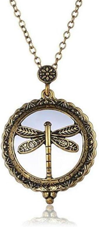 AKOAK 5X Portable Vintage Magnifying Glass Pendant Necklace for Library,Reading Fine Print,Zooming,Increase Vision,Jewelry and Gift (Dragonfly)