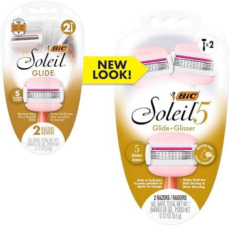 BIC Soleil 5 Glide Women's Disposable 5-Blade Razors, Shea Butter Moisture Bars for Smooth Glide, 2-Pack