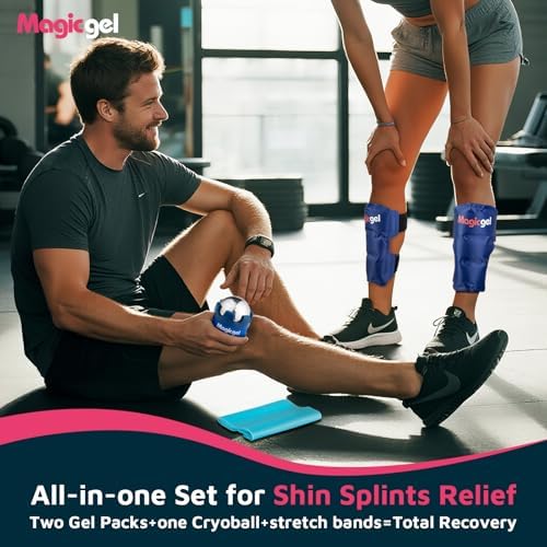 Shin Splint Relief: Hot & Cold Packs, Cryoball & Stretch Bands for Shin Splints | Hot & Cold Therapy for Leg Pain Relief | by Magic Gel