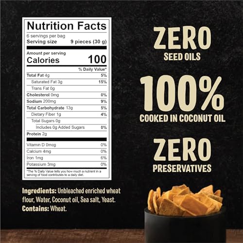 Cedar Valley Pita Chips Sea Salt | 180g (Pack of 6) | Seed Oil Free, Cooked in 100% Coconut Oil | Crisp, Golden & Flaky | No Preservatives, Non-GMO Ingredients | Healthy Snacks