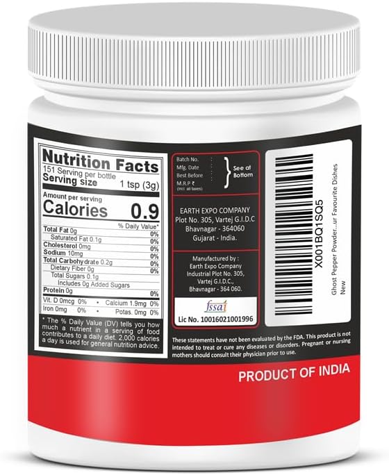 Ghost Pepper Powder (Bhut Jolokia Chili) - 16 oz/454 gm, 100% Pure, Smoked, Hottest & Spicy Chili Powder, Add Unique, Delicious, Complex and Smoky Flavor to Your Favourite Dishes