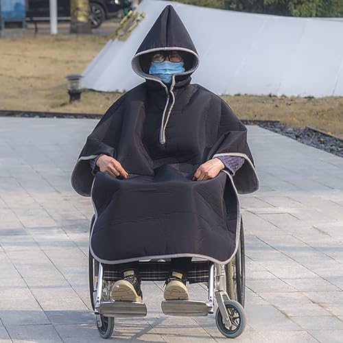 McbeAn Wheelchair Blanket Winter Warm Cover, Windproof Cape Poncho with Hood, Easy to Put On and Take Off, Windproof and Warm, for Leg and Whole Body Warmth, Ideal Winter Warm Cover