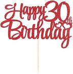 Red 30th birthday cake topper ， happy 30th birthday cake topper， 30th birthday party cake decorations (length 7.5in * wide6.5 in)