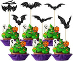 Gyufise 24Pcs Halloween Bat Cupcake Toppers Black Glitter Bat Halloween Cupcake Picks for Horror Theme Baby Shower Kids Birthday Party Cake Decorations Supplies