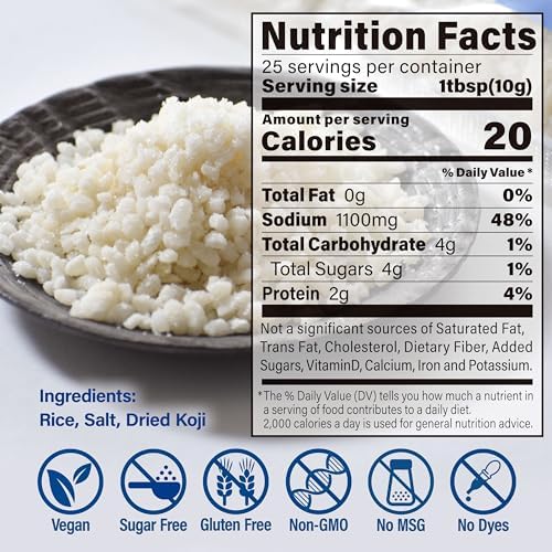 YAMASAN KYOTO UJI Japanese Semi-Dried Shio Rice Koji, Live Koji Culture, Prebiotic, Add Umami to Your Dishes, Easy Fermentation at Home, No Need to Rehydrate, Gluten-Free, Soy-Free, Vegan, 250g(8.8oz)