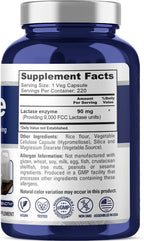 NusaPure Lactase Enzyme 9000 FCC, Lactase Unit, Suitable for Vegetarians/Vegan, Non-GMO, 220 Veg Capsules