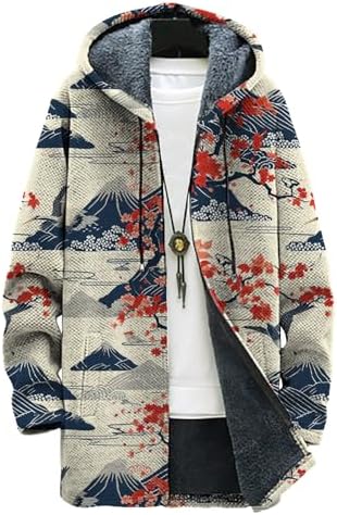 domirica Mens Hooded Cardigan Zip Up Long Sleeve Sweater Hoodie Winter Plus Size Coat with Pockets