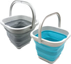 SAMMART 5L (1.3 Gallon) Square Collapsible Plastic Bucket - Foldable Square Tub - Portable Fishing Water Pail - Space Saving Outdoor Waterpot (Grey + Bright Blue (Set of 2))