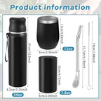 Suclain 3 Pcs Complete Yerba Mate Kit 12 oz Yerba Mate Gourd and Bombilla Set, 34 oz Stainless Steel Thermal Water Bottle with Tea Can, Straw Brush(Black)
