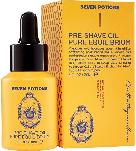 Seven Potions Pre-Shave Oil For Men — Ideal for Sensitive Skin, Helps Prevent Irritation, Lubricates and Protects Face — Natural, Vegan, Cruelty Free (1 Fl Oz)