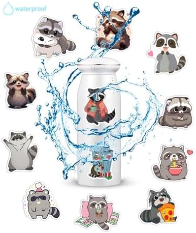 50Pcs Cute Raccoon Stickers for Kids Waterproof Cartoon Animal Stickers for Water Bottle Vinyl Sticker for Laptop Scrapbook Kids Classroom Party Favor(Raccoon)