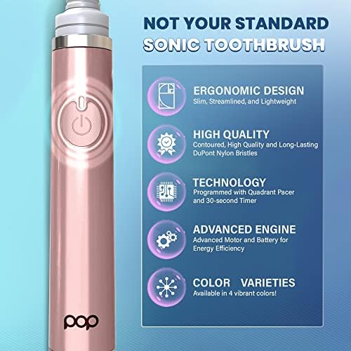 Pop Sonic The Ultimate Pro Toothbrush (Rose Gold) | Rechargeable Toothbrush w/Up to 40,000 Brush Strokes/Minute -Long-Lasting Dupont Nylon Bristles -Teens & Adult Toothbrush