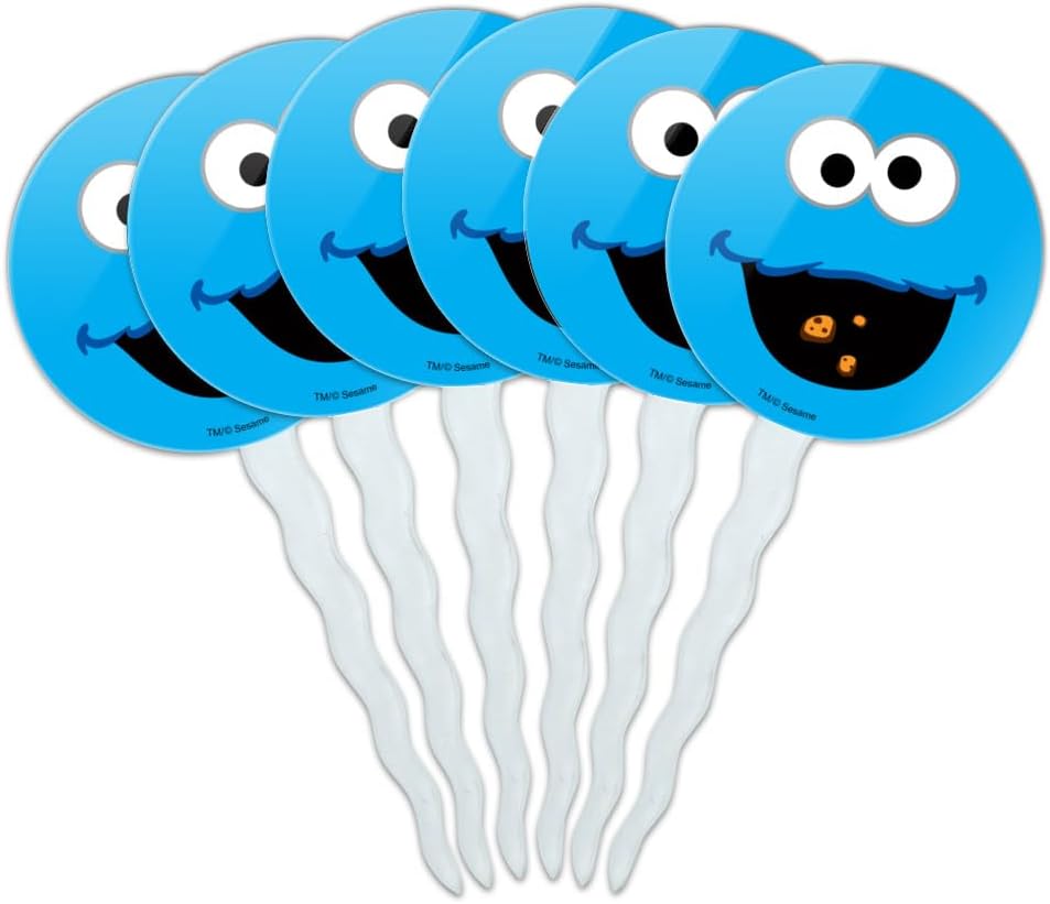 Sesame Street Cookie Monster Face Cupcake Picks Toppers Decoration Set of 6