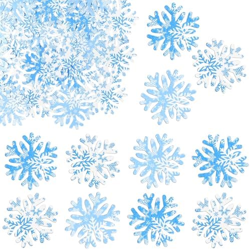 Gyufise 50Pcs Edible Snowflake Cupcake Cake Toppers Wafer Paper Snowflake Cake Decorations for Christmas Winter Frozen Theme Party Supply Decoration Multi Blue
