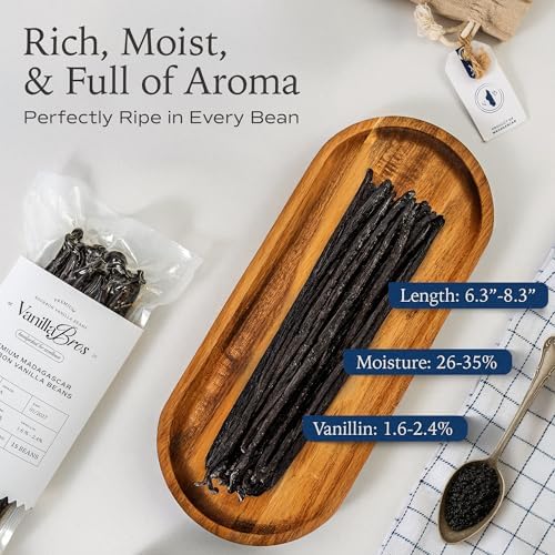 15 VanillaBros Madagascar Bourbon Vanilla Beans – Grade A Whole Pods (6.3–8.3") – Extra Long, Plump & Moist – For Baking, Desserts & Homemade Vanilla Extract – Rich High-Vanillin Aroma