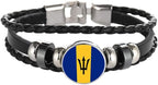 Barbados Flag Braided Bracelet Leather Chain Crystal Wristband Souvenir,Fashion Handmade Bracelet For Man & Woman Special Day's Gift