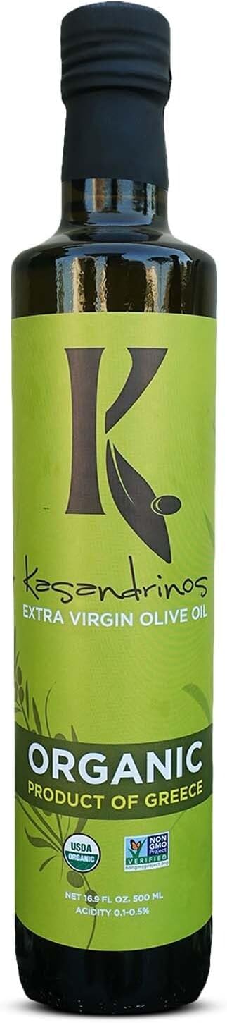 Kasandrinos Organic Olive Oil Extra Virgin, Polyphenol Rich Greek Olive Oil, 100% Organic First Cold Pressed, Mild + Delicate Flavor, Verified by Non GMO, 500 ml / 16.9 oz