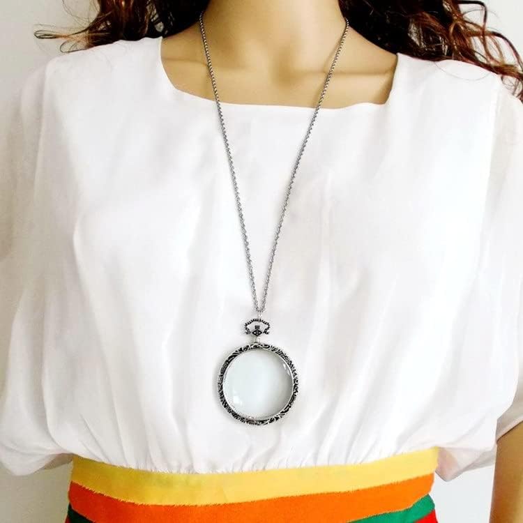 YYHSND 10X Magnifying Glass Necklace Magnifier Necklace Pendant Optical Magnifier with Chain Necklace for Library, Reading, Zooming and Jewelry (Color : Silver)