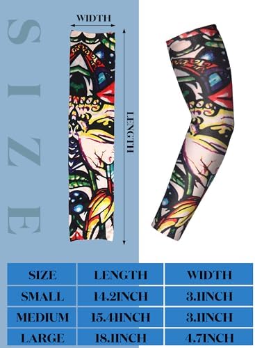 Boao 20 Pcs Men's Cooling Arm Sleeves Long Fingerless Arm Cover Anti Slip UV Protection Sun Temporary Tattoo Sleeves