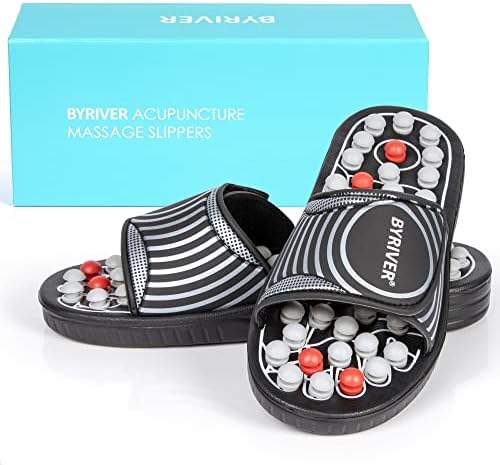 BYRIVER Foot Reflexology Tools Pressure Point Massage Mat Slippers Slides Sandals Shoes, Back Knee Feet Arch Heel Pain Tension Relief Products, Relaxation Gifts for Mom Dad Parents(02L)