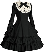 I-Youth Women Girls Black Gothic Lolita Dress Long Sleeves Multi Layers Classic Goth Dress Halloween Cosplay Costumees