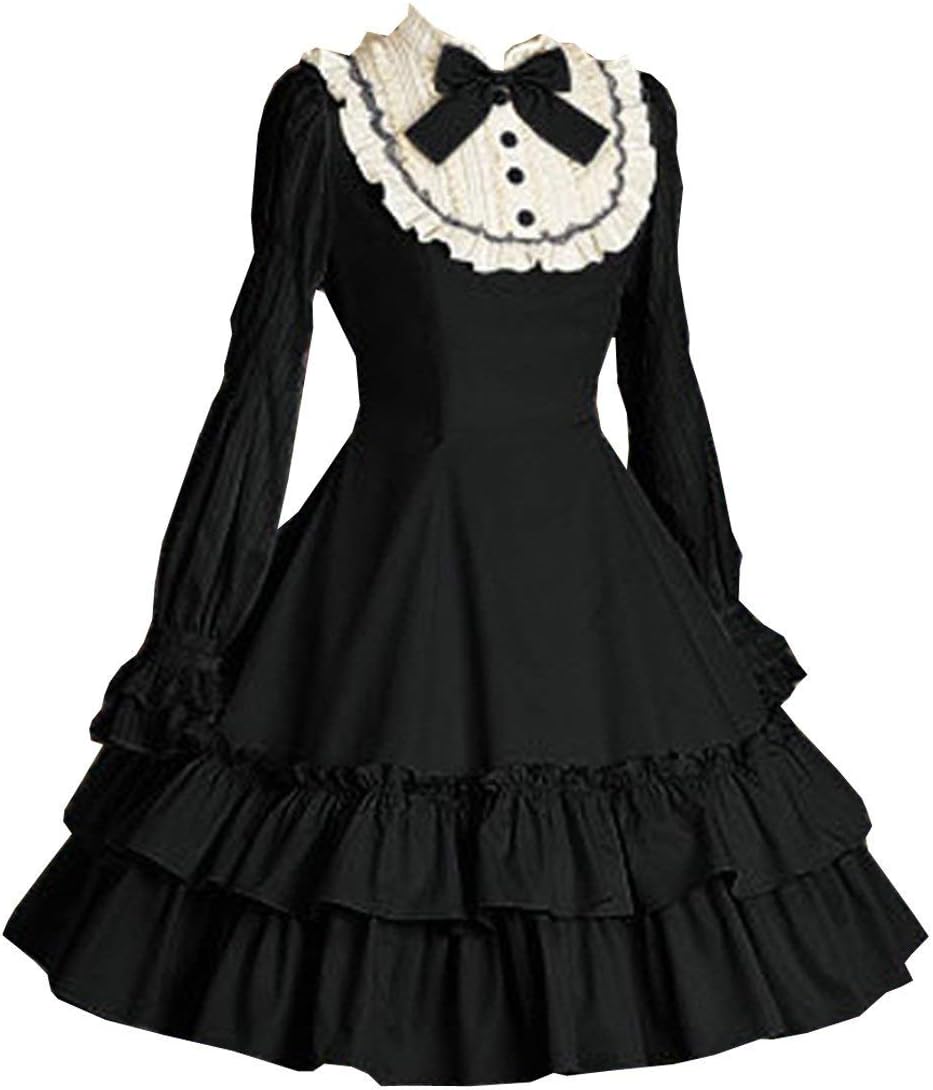 I-Youth Women Girls Black Gothic Lolita Dress Long Sleeves Multi Layers Classic Goth Dress Halloween Cosplay Costumees