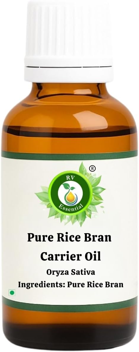 R V Essential Pure Rice Bran Carrier Oil 50ml (1.69oz)- Oryza Sativa (100% Pure and Natural Cold Pressed)