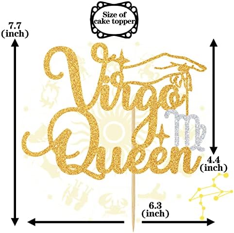Miss Onederful Virgo Queen Cake Topper, Virgo Season/12 Zodiac Constellation Theme Cake Decor, Big Virgo Energy Birthday Party Decoration Supplies for Women, Gold Glitter