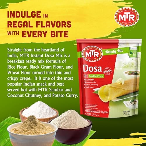 MTR Instant Dosa Mix - Ready to Cook Authentic Indian Breakfast, Lunch, Dinner or Snack Meal - No Added Preservatives - A Quick & Easy Recipe Suitable for Vegetarians - (500g, Pack of 3)
