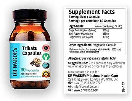 DR WAKDE'S Trikatu Capsules (60 Veg Caps, Plant-Based Supplement, Ayurvedic Herb, All Natural, Vegan)