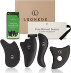 LUONKOS Gua Sha Facial Tools - Set of 4 Black - Large Bian Stone Guasha Tool for Face Sculpting - Lymphatic Drainage Massager with Polished Edges Glide Effortlessly for Daily Skincare Routine