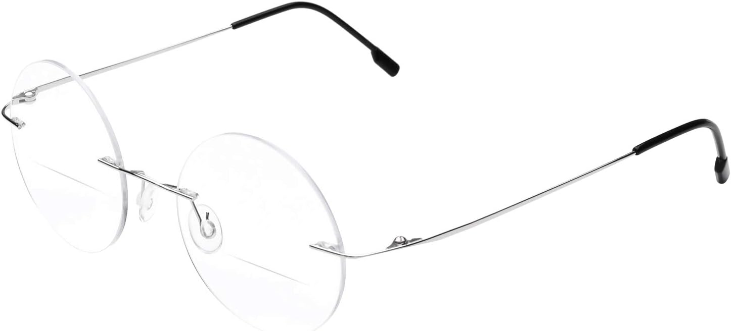Round Rimless Frame Bifocal Reading Glasses for Men Women +3.00 Titanium Alloy Lightweight Readers Eyeglasses