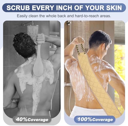 Exfoliating Back Scrubber with Handles, 38.5 Inch Double-Sided Back Exfoliator Body Scrub Towel, Exfoliating Washcloth Bath Tool for Use in Shower, Back Washer to Deep Clean Your Skin for Men & Women