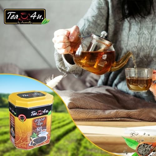 Tea4U Flowery Broken Orange Pekoe (FBOP) Tips Loose Black Ceylon Tea - Handpicked Fresh Tea Leaves with Rich Aromatic Flavor - Metal Canister for Authentic Flavor & Long Lasting Freshness - 200g