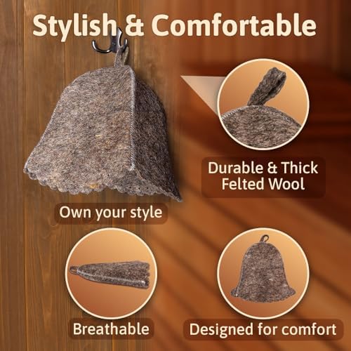ASKOLD Wool Sauna Hat for Women and Men Finnish - Felt Sauna Hat Wool for Women Banya Cap for Men Gray