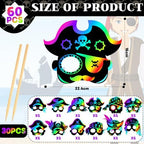Deekin 60 Pcs Pirate Party Favors Pirate Themed Birthday Party Accessories Supplies Gasparilla Scratch Mask Craft Kit Rainbow Masks Treasure Scratch Crafts Gift Set Decorations