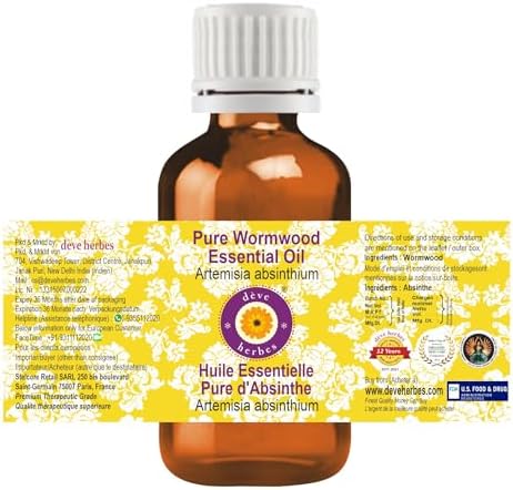 Deve Herbes Pure Wormwood Essential Oil (Artemisia Absinthium) Steam Distilled 50ml (1.69 oz)
