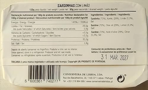 Ticana Portugal - Gourmet Canned whole Sardine in Olive Oil and Lemon - 4.23oz / 120gr (Pack of 5 cans)