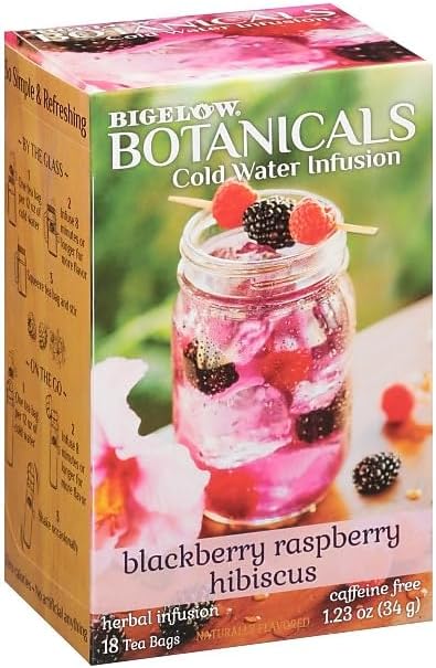 Bigelow Botanicals Cold Water Infusion Blackberry Raspberry Hibiscus Tea Bags 18 Count Box (Pack of 1), Herbal Infusion, Caffeine Free, 18 Tea Bags Total