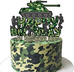 Camoufalge Birthday Party Cake Topper Camo Cupcake Toppers Camo Gree Happy Birthday Cake Decoration for Army Soldier Military Theme Baby Shower Supplies