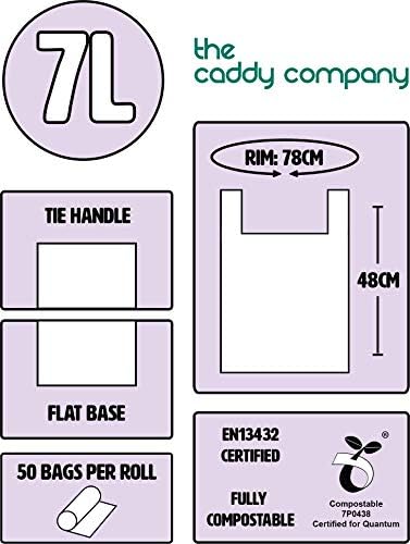 The Caddy Company 7 Litre Tie Handle Compostable Kitchen Caddy Liners, 100 Bags, Green,21 x 10 x 5 cm