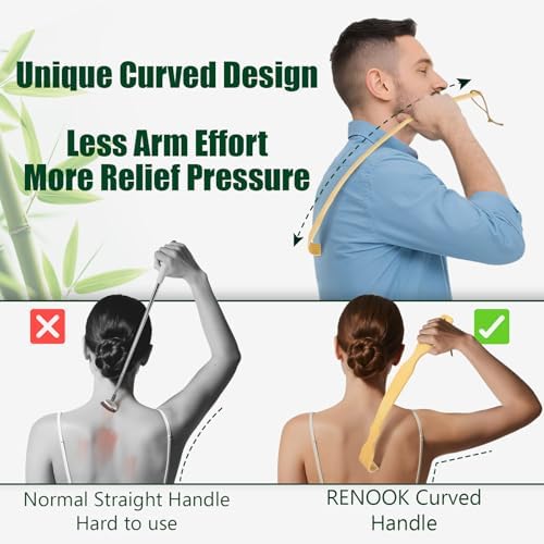 Renook 3 PCS Back Scratcher,17" Strong Sturdy Self-Massager Therapeutic Bamboo Wooden Back Scratchers for Scratching Itches,Best Gift for Father's Day Pregnant Women&People Who Need Longer Hands.