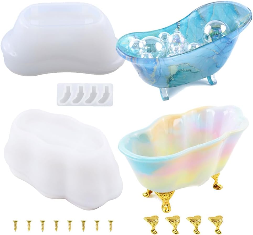 Bathtub Resin Molds, 2 Pcs Tub Shaped Soap Dish Silicone Resin Molds for Epoxy DIY Jewelry Making Beauty Egg Holder Casting Mould Succulent Planter