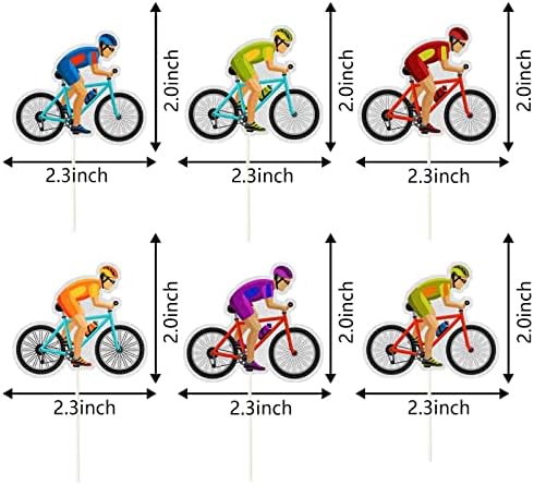 Bicycle Cupcake Toppers, Kids & Adult Birthday Party Decorations, Bike Theme Racing Party Supplies (Rainbow Glitter) 18Pcs..