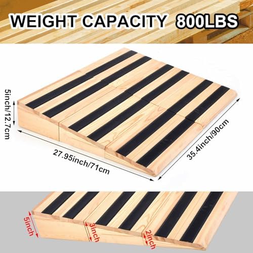 2" 3" 5" Rise Wooden Threshold Ramp for Home Steps, 35.4" x 27.9" Front Door Entry Ramp with Non-Slip Stripes Six-Section Splicing Adjustable Size for Wheelchair Doorways Cart Scooter, 800lbs