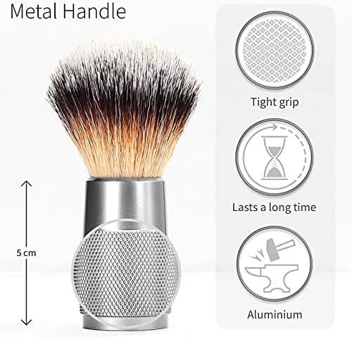 Bambaw - Shaving Brush Vegan | Silver | Ingrown Hair and Razor Bumps Treatment| Durable Shaving Brush Metal Handle| Shaving Brushes for Men and Women | Waste Free Synthetic Hair Brush